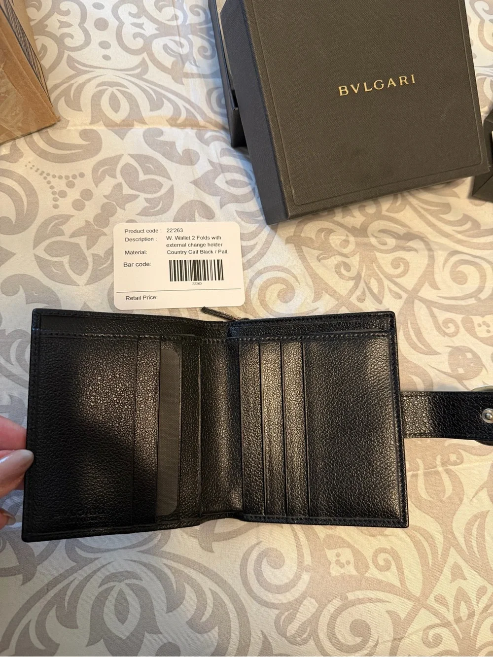 Bulgari Black Pebbled Leather Bifold Wallet with Snap